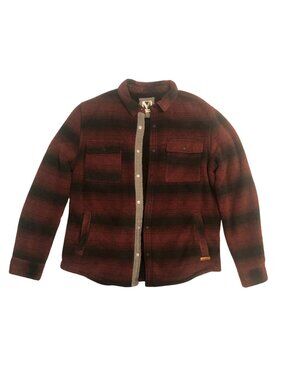 Voyager Fleece Sherpa Lined Jacket Mens Medium Red Black Stripe Bomber Shacket